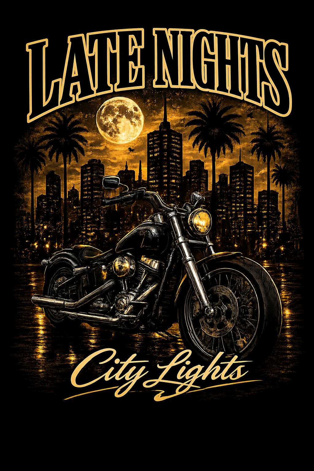 Late Nights, City Lights Motorcycle Tee | Vintage Cruiser Biker Shirt
