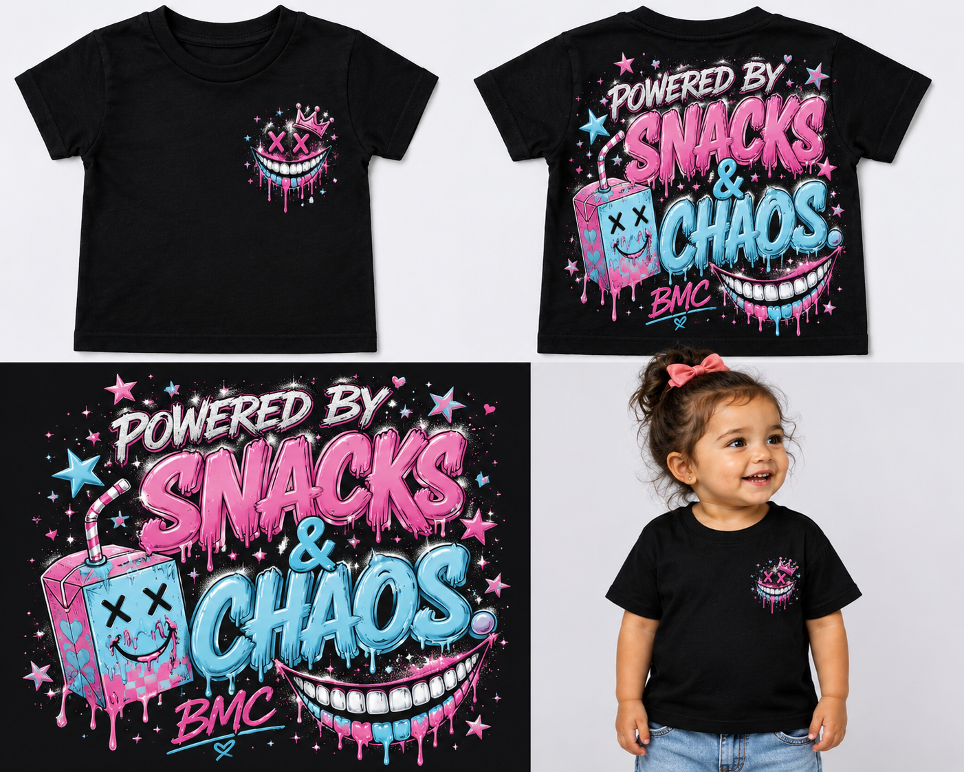 Powered By Snacks & Chaos Toddler Tee | Y2K Edition